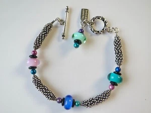 925 Sterlingsilber Tina Barry Designs Popcorn Perlen Glasperlen Armband 7,25" - Bild 1 von 17