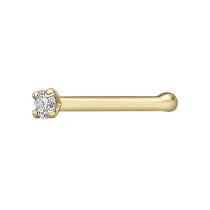 14K Gelbgold Nasenstecker Knochen 22 Stärke echter natürlicher Diamant - Bild 1 von 2