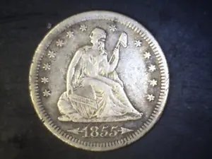 1855-S Seated Liberty Quarter Well circulated cull/with issues SPACE FILLER JUNK - Picture 1 of 2
