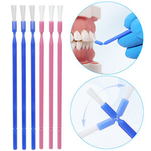 100 Pcs Dental Disposable Micro Applicator Brush Bendable Long Shank Pink Blue