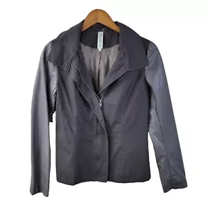 Monoreno Moto Jacket Size XS Zip Up Faux Leather Sleeve Canvas Grey gray - Picture 1 of 5
