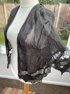 Size 6 - 8 UK Topshop Black Floaty Boho Wrap Cardigan cover up top Folk Gothic - Picture 1 of 12
