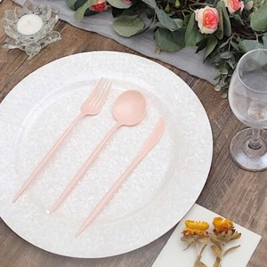 50 BLUSH Heavy Duty Plastic CUTLERY Spoons Forks Knives Set Party Home Tableware - Picture 1 of 8