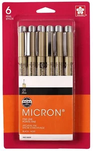 Pigma Micron Pens 01 .25mm 6/Pkg-Black - Picture 1 of 1