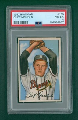 1952 Bowman Baseball Card - #120 Chet Nichols RC, PSA 4 VG/EX - Image 1 of 2