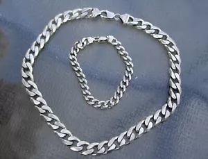 Sterling Silver Italian 925 Cuban Chain 18 Inch necklace & 8 3/8 inch bracelet - Picture 1 of 6