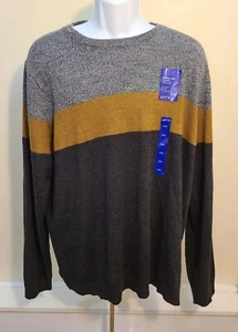 NWT Apt.9 Men's Regular Fit Gold Color Block Crewneck Sweater XXL 2XL $50 - Picture 1 of 6