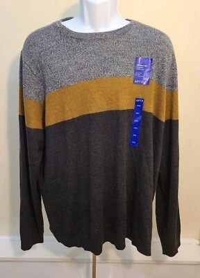 NWT Apt.9 Men's Regular Fit Gold Color Block Crewneck Sweater XXL 2XL $50 - Image 1 of 4