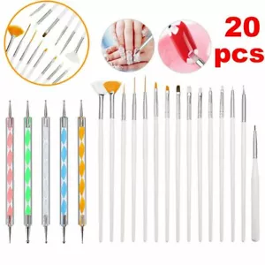 20Tlg. Maniküre Nail Art Pinsel Set UV Acry Gel Nageldesign Weiß & Dotting Tools - Bild 1 von 8