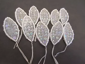 10 White Sequin Leaves Pearl Accents Craft for Wedding Milliner Headbands - Picture 1 of 4
