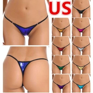Womens Shiny Micro Mini Bikini Underwear Metallic Low Rise T-Back Underpants - Picture 1 of 125