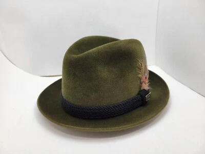 DOBBS HUNTER MOUNTAIN LODEN GREEN FUR FELT FEDORA HAT MADE IN USA - Image 1 of 4
