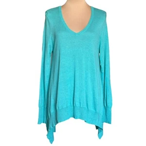 NWOT Acrobat V-Neck Sweater Sz. L Turquoise Blue Asymmetrical Oversized Basic - Picture 1 of 10