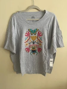 Anthropologie Mary O’Malley Oversized Nature Graphic Tee Grey Size XS/S - Picture 1 of 8