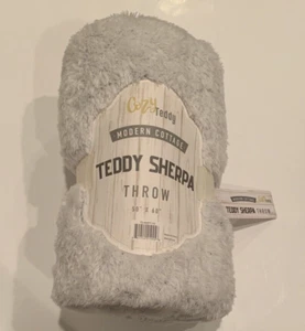 Teddy Sherpa Überwurf Decke hellgrau mit dunkelgrauen Flecken 50 x 60 Zoll - Bild 1 von 4