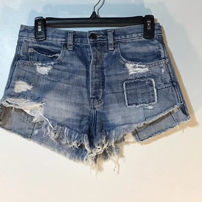 Abercrombie & Fitch Dk/Lt Wash Patchwork Cut Off Jeans Juniors Size 2 - Image 1 of 3