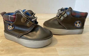 DISNEY Baby Mickey Mouse Shoes 6-12 Mo Faux Brown Boot Chukka Flannel - Picture 1 of 8