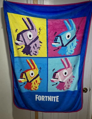Llama Fortnite 抓绒毛毯旅行蓝色粉红色黄色柔软 36 x 50 — 第 1/4 张图片