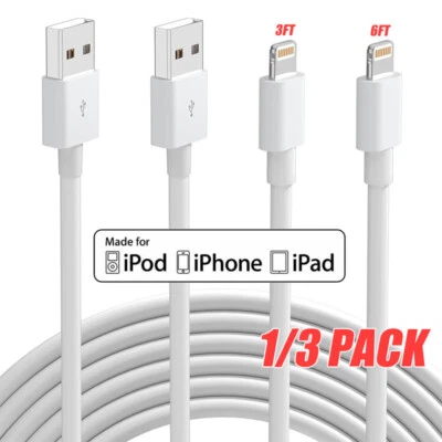 3PACK USB Data Fast Charger Cable Cord For Apple iPhone 5 6 7 8 X 11 12 13 MAX - Image 1 of 4