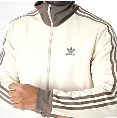 NEW MENS ADIDAS ORIGINALS BECKENBAUER  TRACK JACKET ~ LARGE  #JP2522 WHITE BROWN - Image 1 of 4