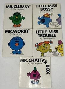1980s Mr Men Books Little Miss 5 PB Worry Trouble Bossy Clumsy Roger Hargreaves - Bild 1 von 7