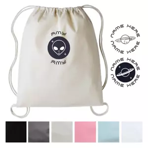 Personalised PE Bag Any Name Kids Drawstring Cotton Gymsac Swimming School Sport - Picture 1 of 22
