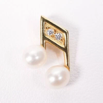 MIKIMOTO Perla Diamante K18 Oro Amarillo Nota Musical Colgante Collar Dije Superior JP Foto 1 de 4
