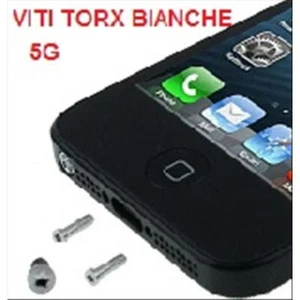 COPPIA VITI ESTERNE TORX PENTALOBE PENTAGONALI PER IPHONE 5 5G BIANCO SILVER - Foto 1 di 1