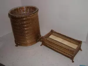 Italian Stylebuilt Rope & Tassel Gold Ormolu waste Can HOLLYWOOD REGENCY tissue - Picture 1 of 17