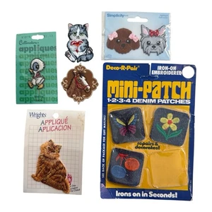 VTG Patch Applique Animal Lot Cat Dog Duck Horse Butterfly Flower Cherry Wrights - Picture 1 of 9