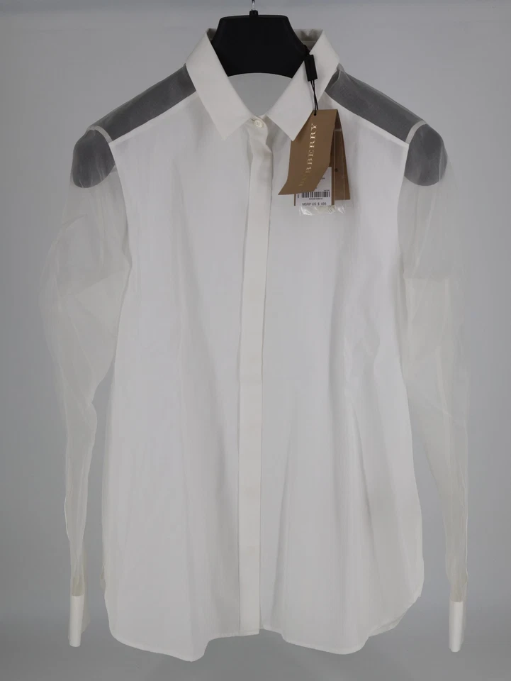 LEER Camisa Burberry Algodón Blanco con Yugo de Seda Transparente y Mangas US 6/M Foto 1 de 4