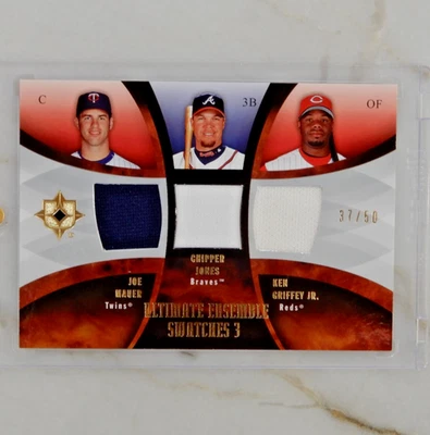 Ken Griffey Jr, Chipper J 2007 UD Ultimate #ES-MJG Ensemble Swatches 3 SP!  /50 - Image 1 of 2