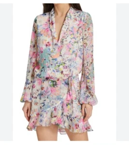 Rococo Sand Floral Print Wrap Minidress sz XS - Foto 1 di 6