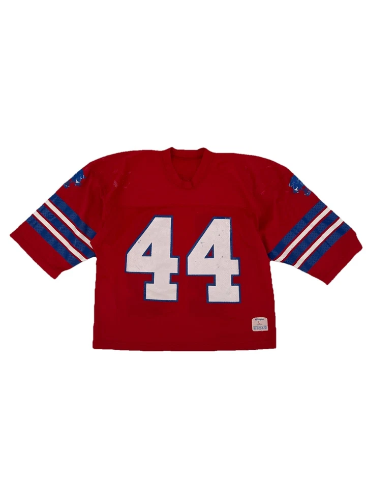 Vintage 80’s Champion Cropped Red White Blue Mesh Football Jersey Size Large - Image 1 of 4