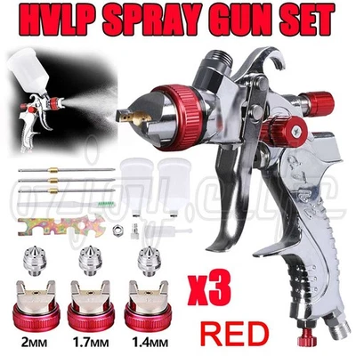Spray Gun Paint Gun Kit HVLP Gravity Feed Air 3 Nozzle 1.4mm 1.7mm 2mm Tips OZ - image 1 of 4