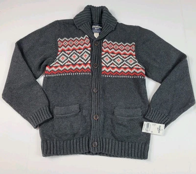 Cárdigan Suéter Oshkosh Bgosh Grueso Tejido Argyle Niños M 12 Gris Fair Isle Nuevo  Foto 1 de 4