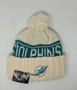 New Era NFL Miami Dolphins Removable Pom Knit Beanie Hat On Field White Teal - Picture 1 of 5