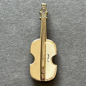 Vtg 1.5” Violin Lapel Pin Traditional Style Gold Tone Rhinestones - Picture 1 of 15