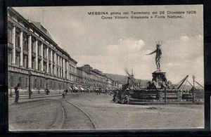 Messina 1908 Cartolina 100% animata mai usata Il Corso e Fonte Nettuno - Foto 1 di 1