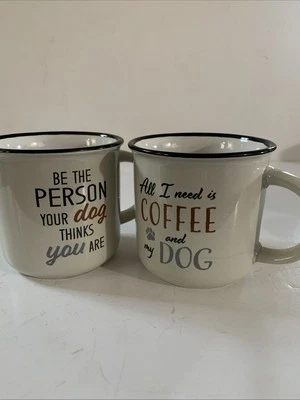 2 tazas de café blancas para amantes de los perros con lindos dichos de Ganz tazas de cerámica usadas en excelente estado Foto 1 de 4