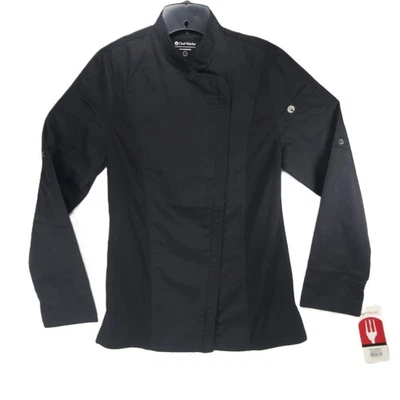 NEW Chef Works Women's Black Small Hartford Chef Coat BCWLZ005 Pockets Roll Tab - Image 1 of 4