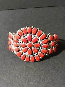 Vintage Indianer Zuni Sterlingsilber & Koralle Armreif Armband - Bild 1 von 11