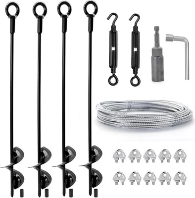 Pacote com 4 kit de âncora de galpão de âncoras de aterramento de 18 pol. com cabo galvanizado de 1/8 pol. e torniquete... - Imagem 1 de 4