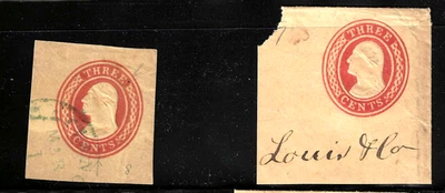 2 Untyped 3 Cent Washington Postal Stationary Corner 1853-1855 US 81Ba11 - Image 1 of 3