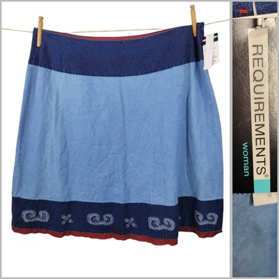 NUEVA Y2K Falda Denim Azul Jean Talla Grande 24W Hasta la Rodilla Western Bordado Rojo Foto 1 de 4