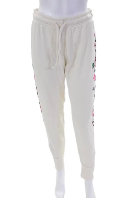 Pantalones deportivos Wildfox para mujer de algodón con estampado de rosas con cordón blancos talla M Foto 1 de 4