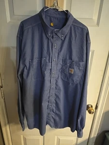 Carhartt Flame Resistant Shirt Mens 2XL Tall Blue Button Up Workwear FR CAT 2 - Picture 1 of 7