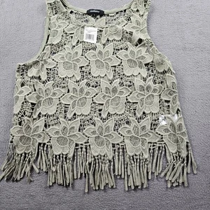 Spitze Boho Tank Top Cropped Misses Large Grün Ambiente Blumen Indie - Bild 1 von 7
