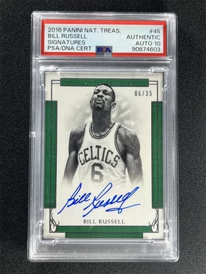 6/35 JSY# 1/1 ! 2016-17 National Treasures Bill Russell #45 PSA 10 Auto POP 2 - Image 1 of 2