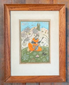 Antique 20th C. Middle Eastern Persian Safavid Style Gouache Painting on Paper - Picture 1 of 10